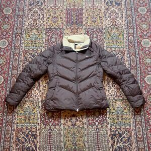 VTG 00s Nike Down Fill Puffer Jacket Brown Earth Tone Zip Up Swoosh Logo M quilt